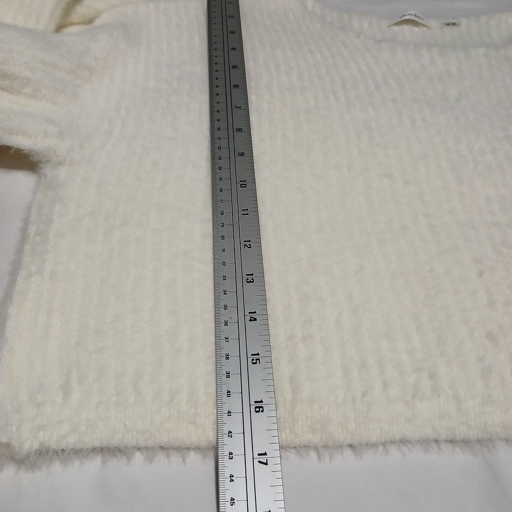 Idem Ditto Cream Fuzzy Knit Cropped Sweater S/M Pullover Tie Sleeve Trendy Soft - Picture 5 of 6